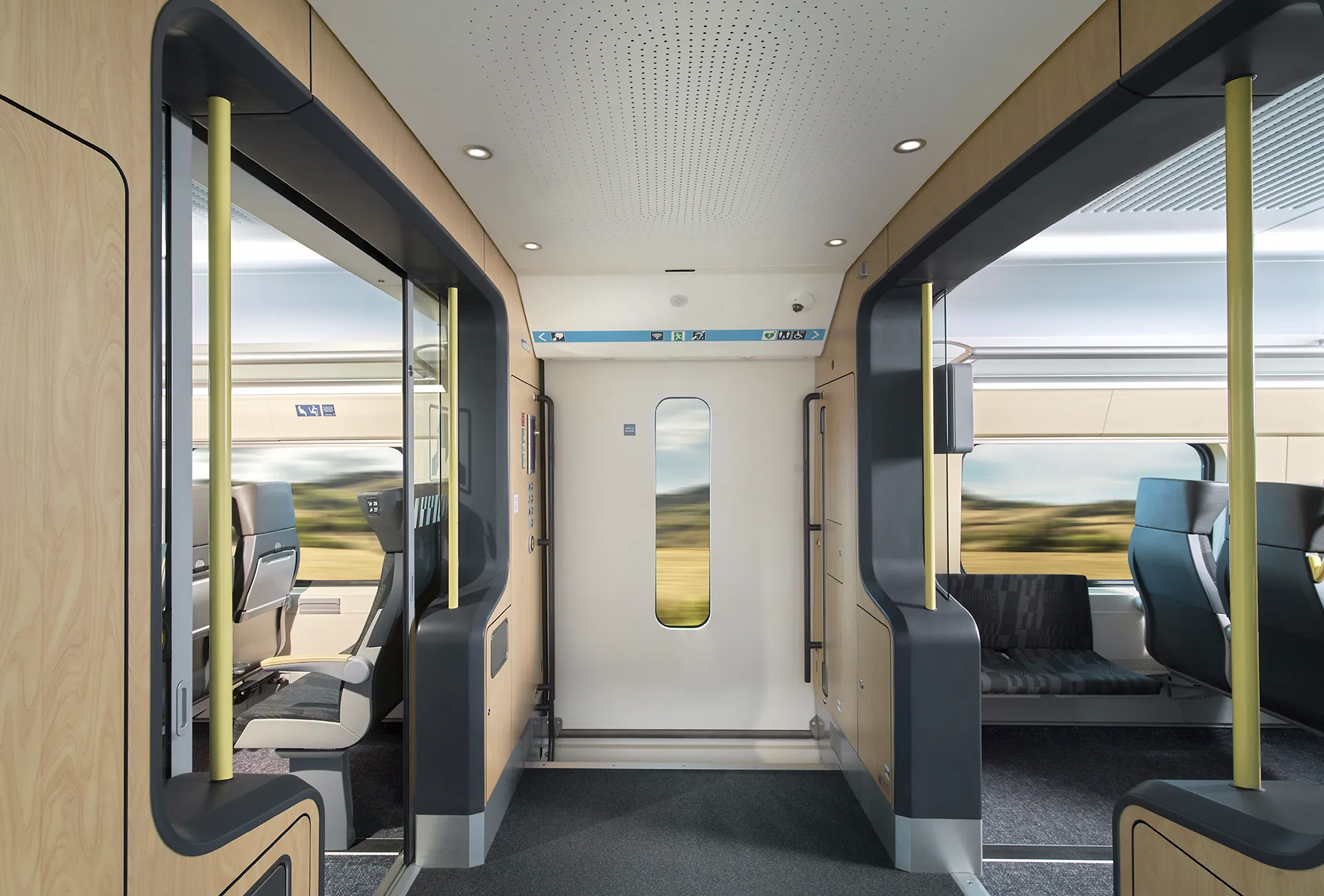 Interiör i Västtrafiks nya tåg X80-2