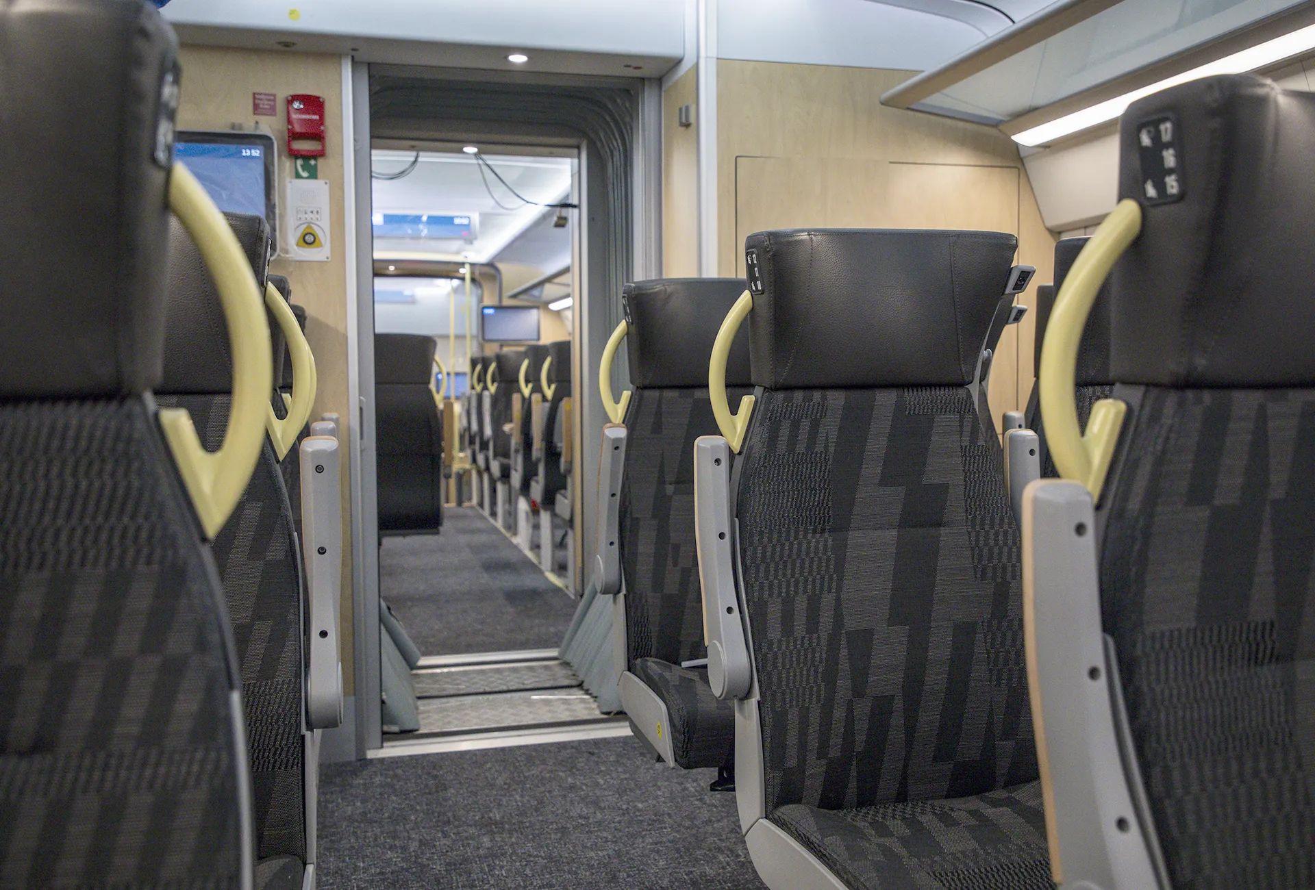 Interiör i Västtrafiks nya tåg X80