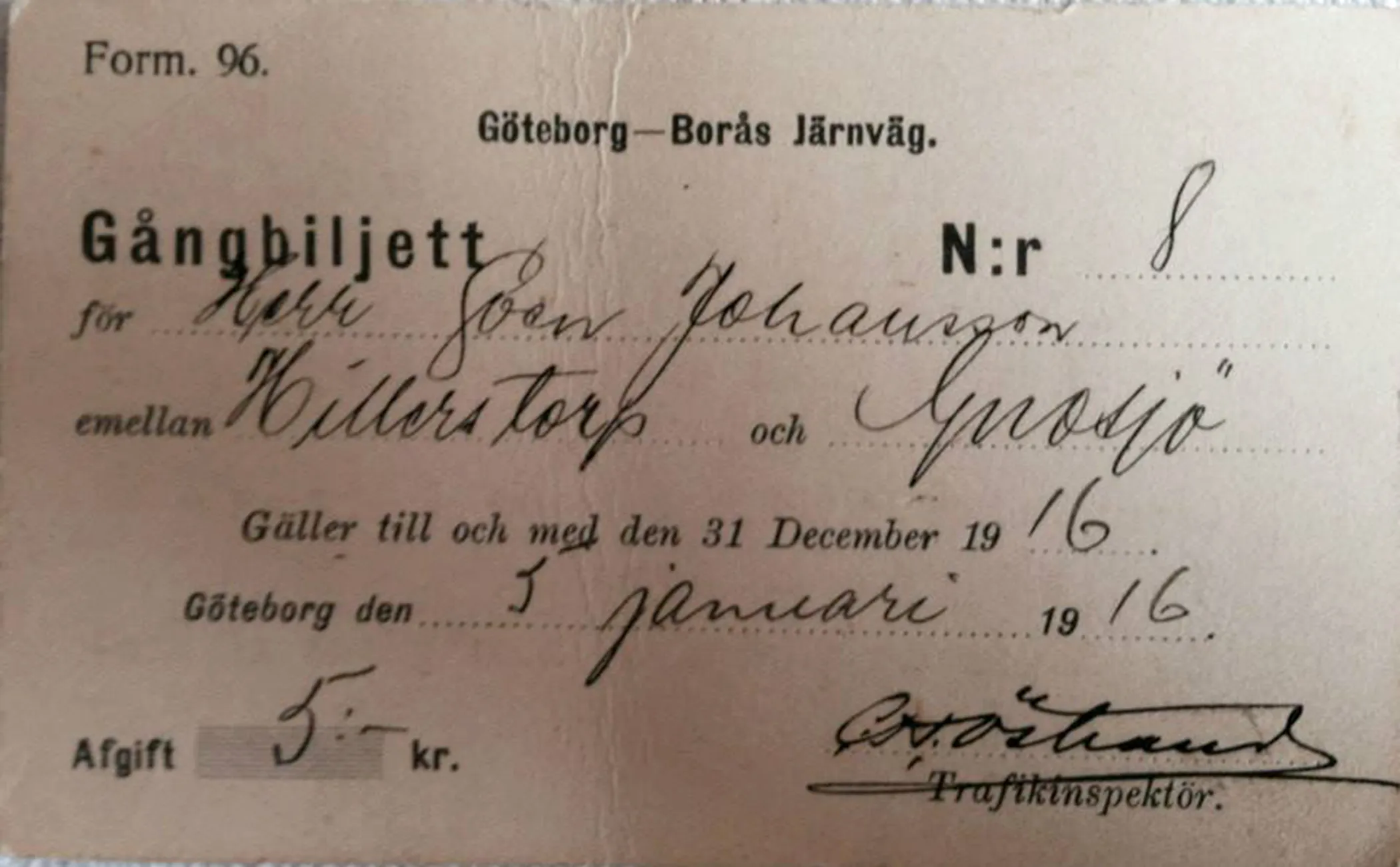 19160105 gångbiljett framsida
