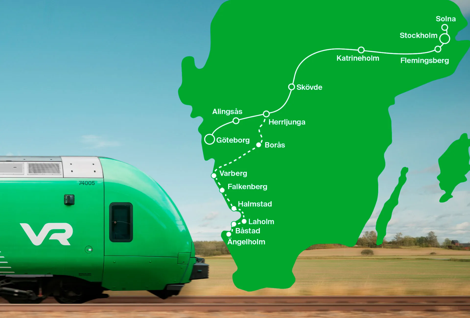 Ett av VR Snabbtågs snabbtåg på väg från Stockholm till Göteborg passerar Alingsås 8 januari 2026.